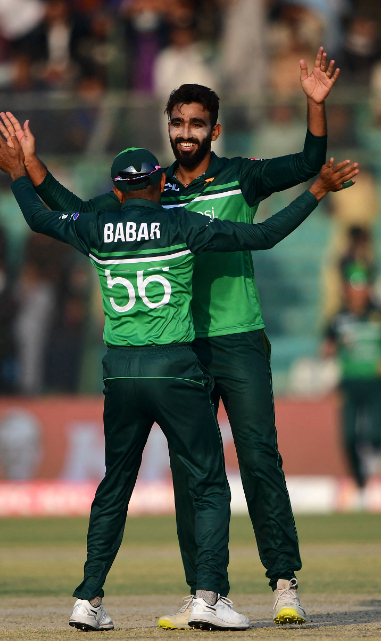 Usama Mir celebrates his first ODI wicket